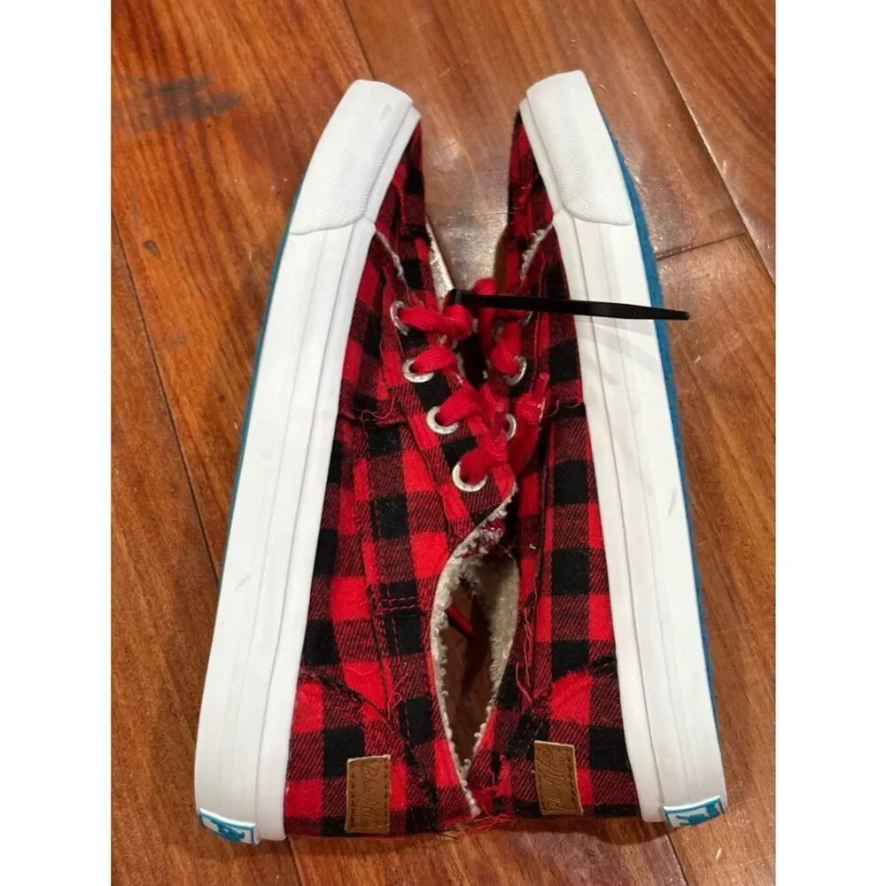Blowfish Malibu Red Black Buffalo Plaid Lace-Up Sneakers size 8.5 Women’s